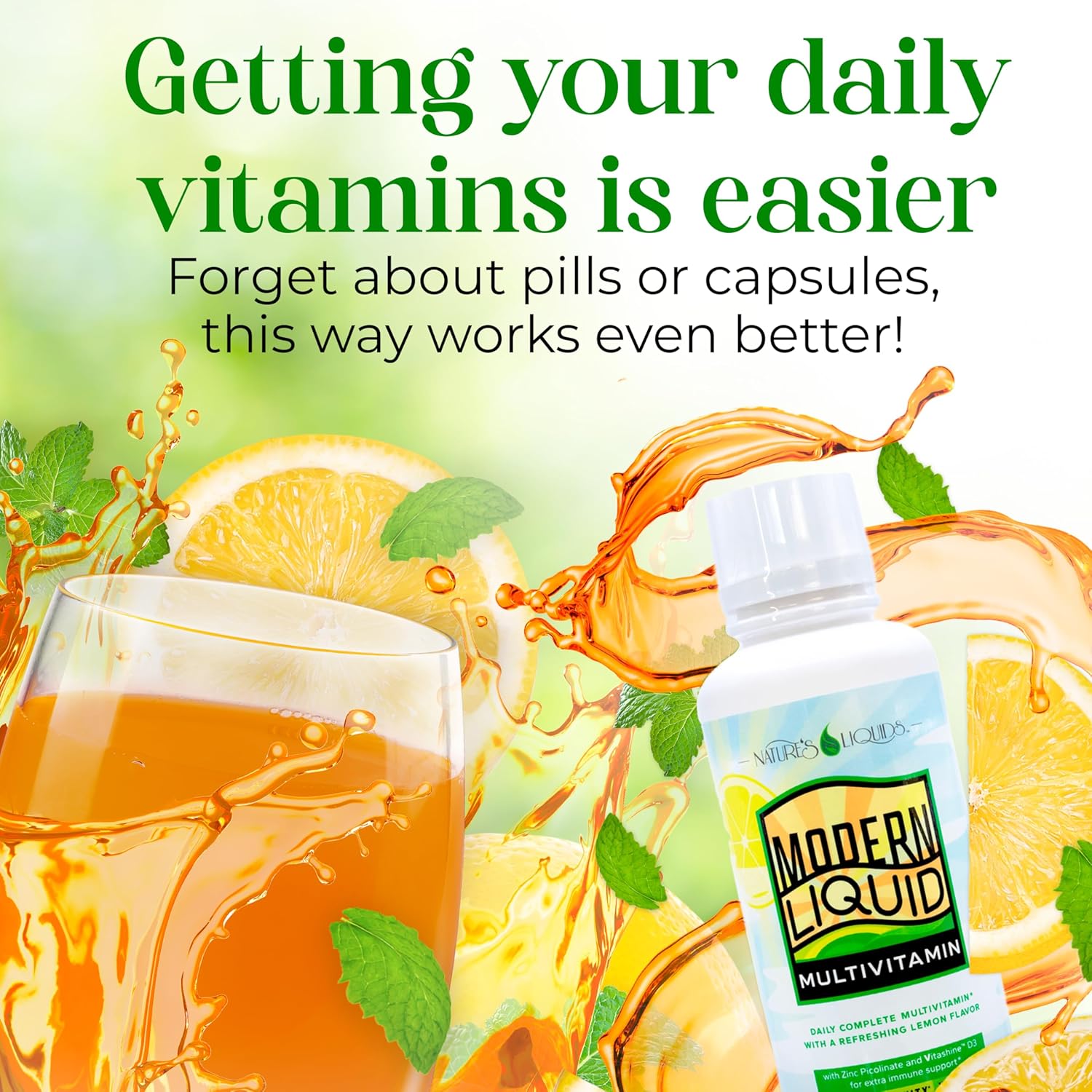 Vegan Liquid Multivitamin for Men and Women - Immunity, Energy, Wellness - Natural Citrus Flavor