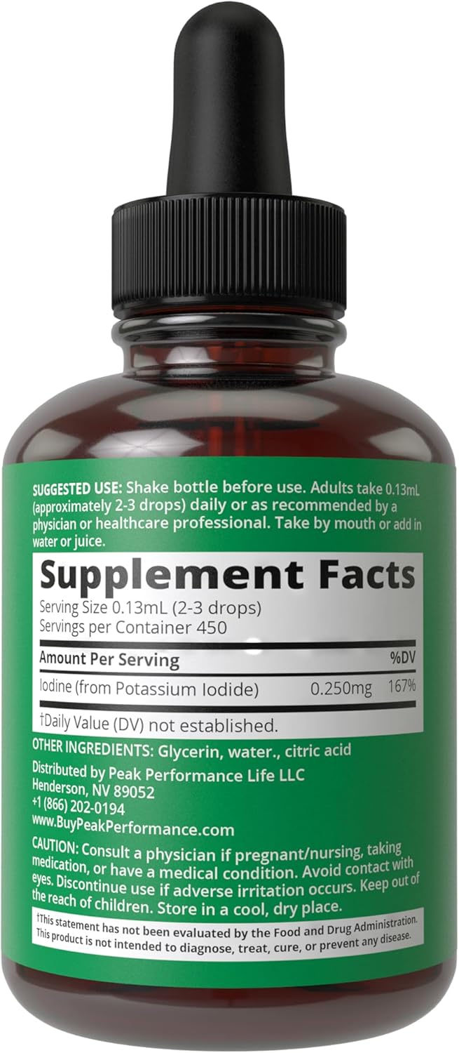 Vegan Liquid Potassium Iodide Drops for Thyroid Health. 1 Year Supply. Enhanced Absorption vs Pills, Gluten Free, USA Made.