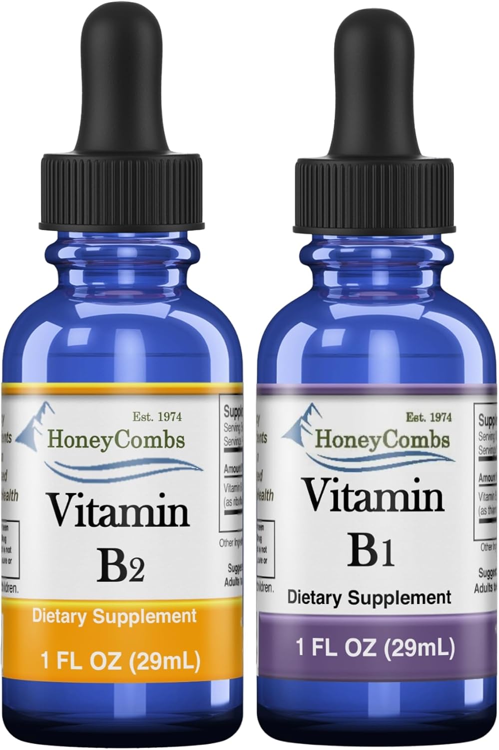 Vegan Liquid Vitamin B1 & B2 Drops for Health, Digestion, Hair, Skin & Nails - Non-GMO & Alcohol-Free