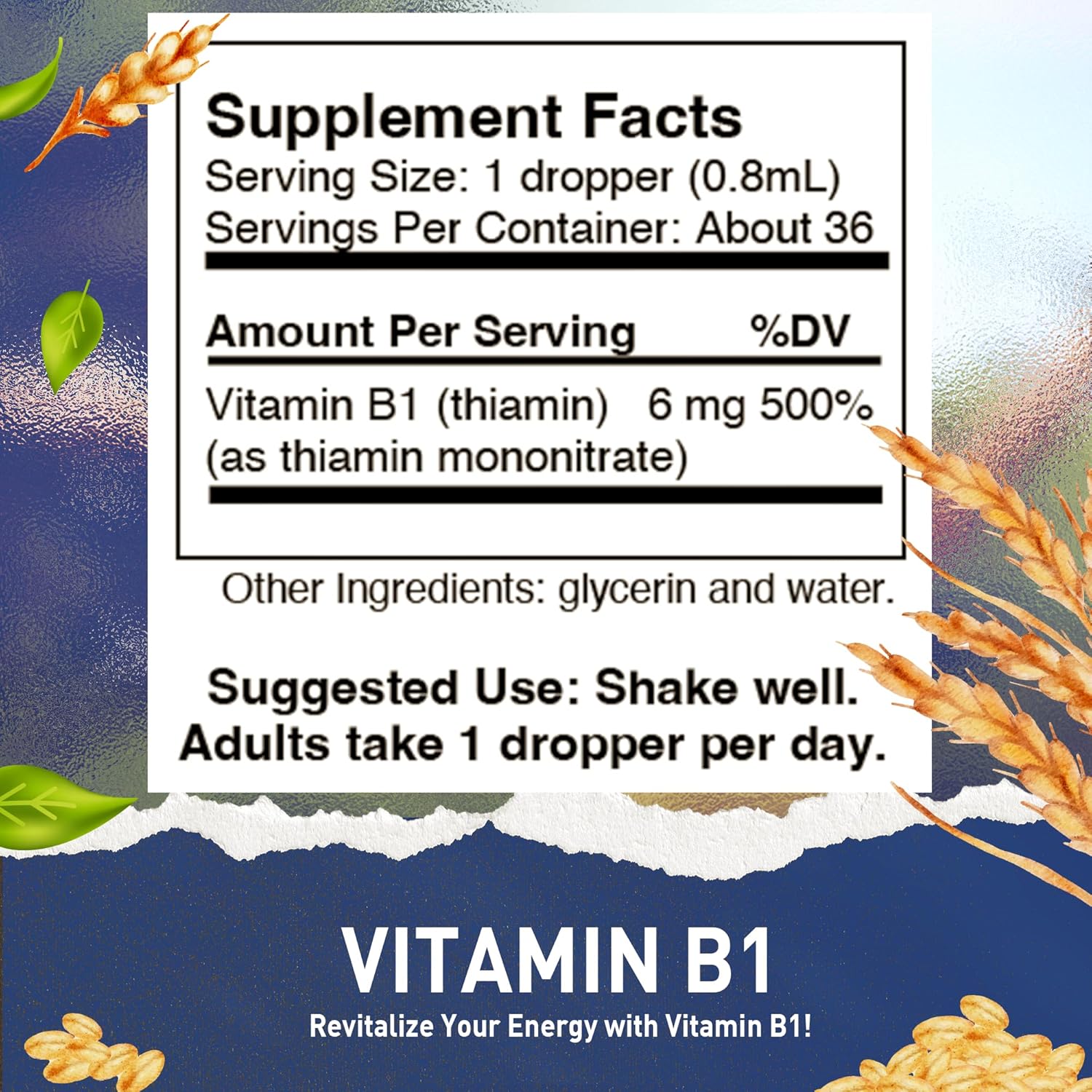 Vegan Liquid Vitamin B1 & B2 Drops for Health, Digestion, Hair, Skin & Nails - Non-GMO & Alcohol-Free