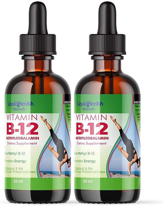 Vegan Liquid Vitamin B12 Drops for Energy, Immune Support, Memory & Concentration - Methylcobalamin & Hydroxocobalamin - Sugar Free, Non-GMO - 2 Pack