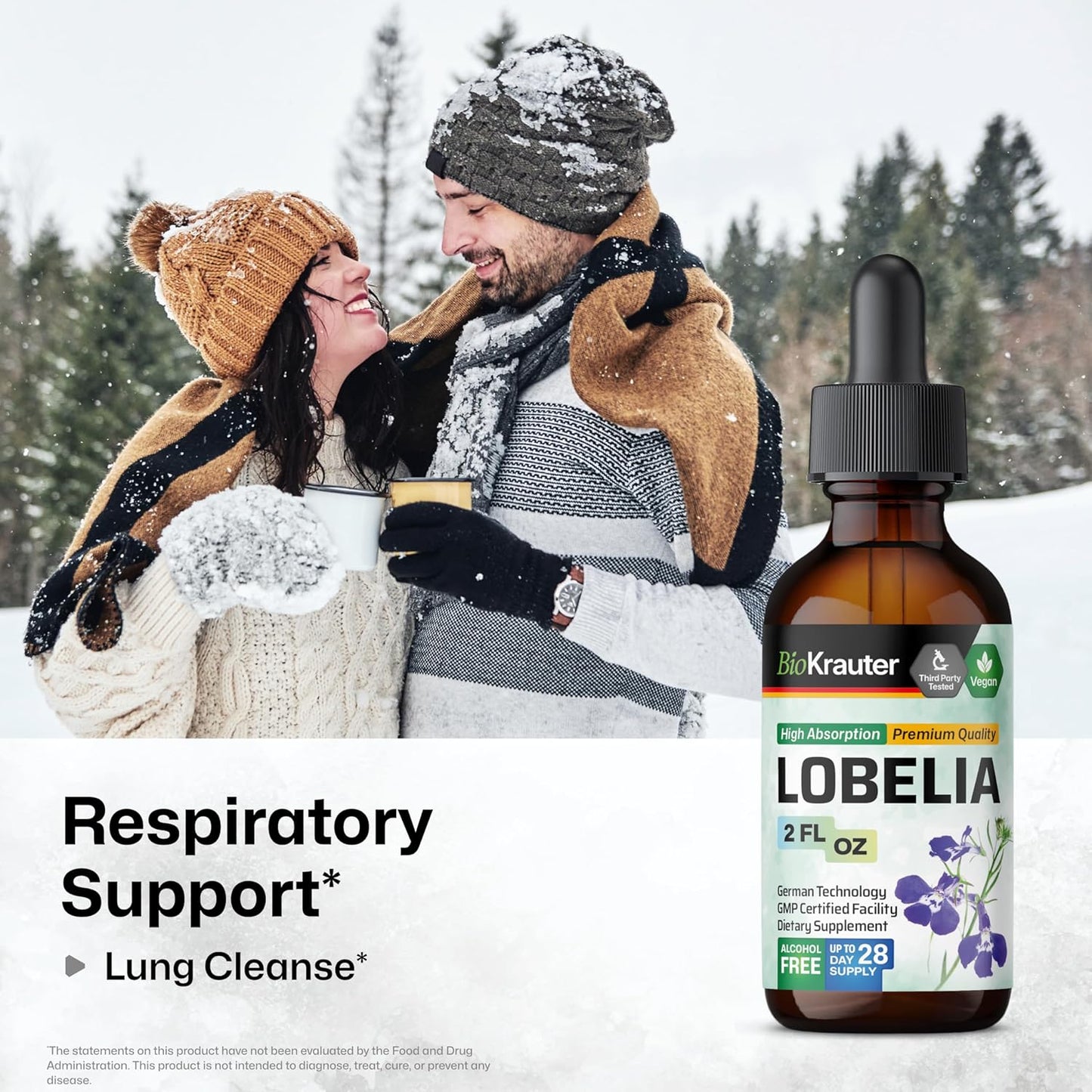 Vegan Lobelia Extract Tincture for Respiratory Support - Alcohol & Sugar Free - 2 Fl.Oz.