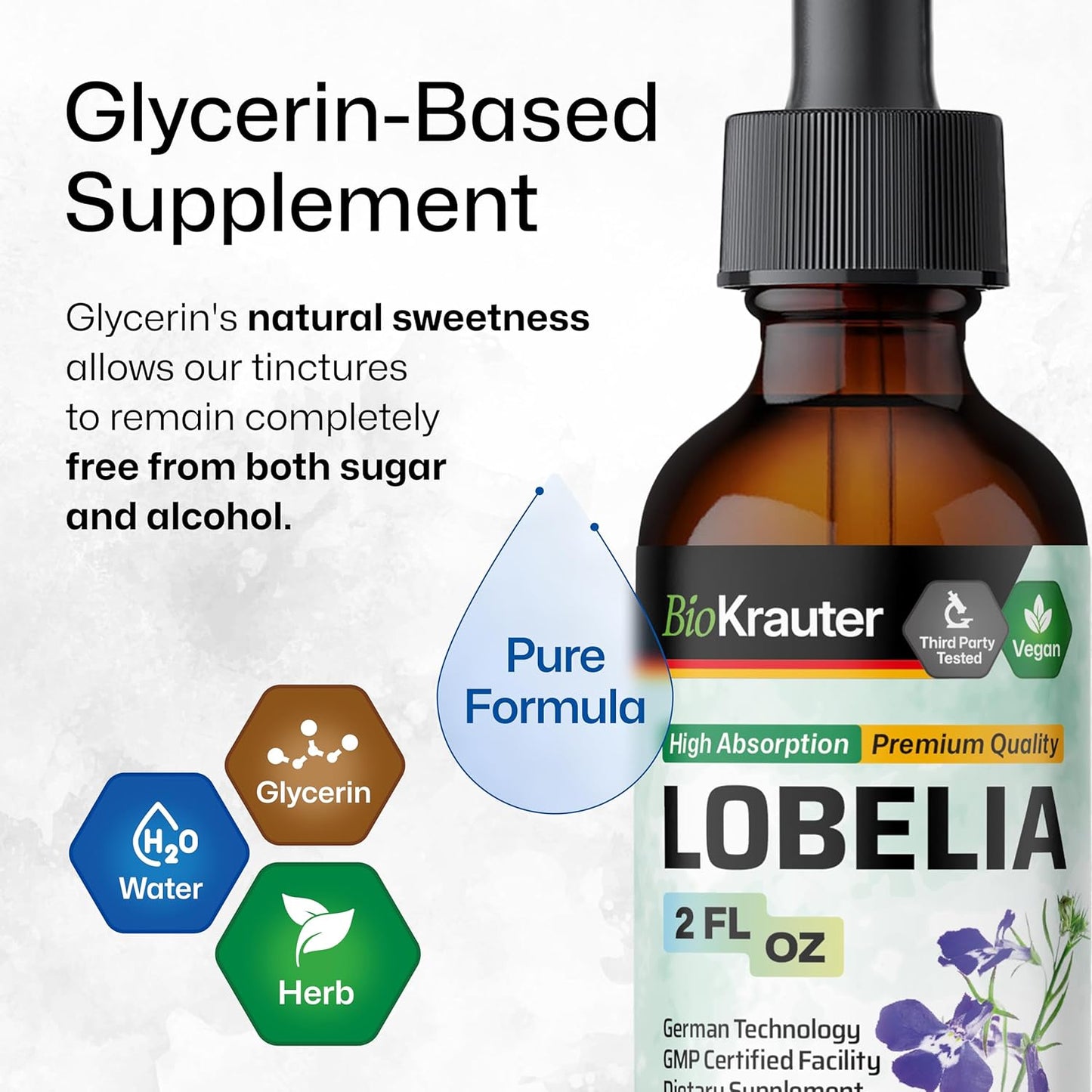 Vegan Lobelia Extract Tincture for Respiratory Support - Alcohol & Sugar Free - 2 Fl.Oz.