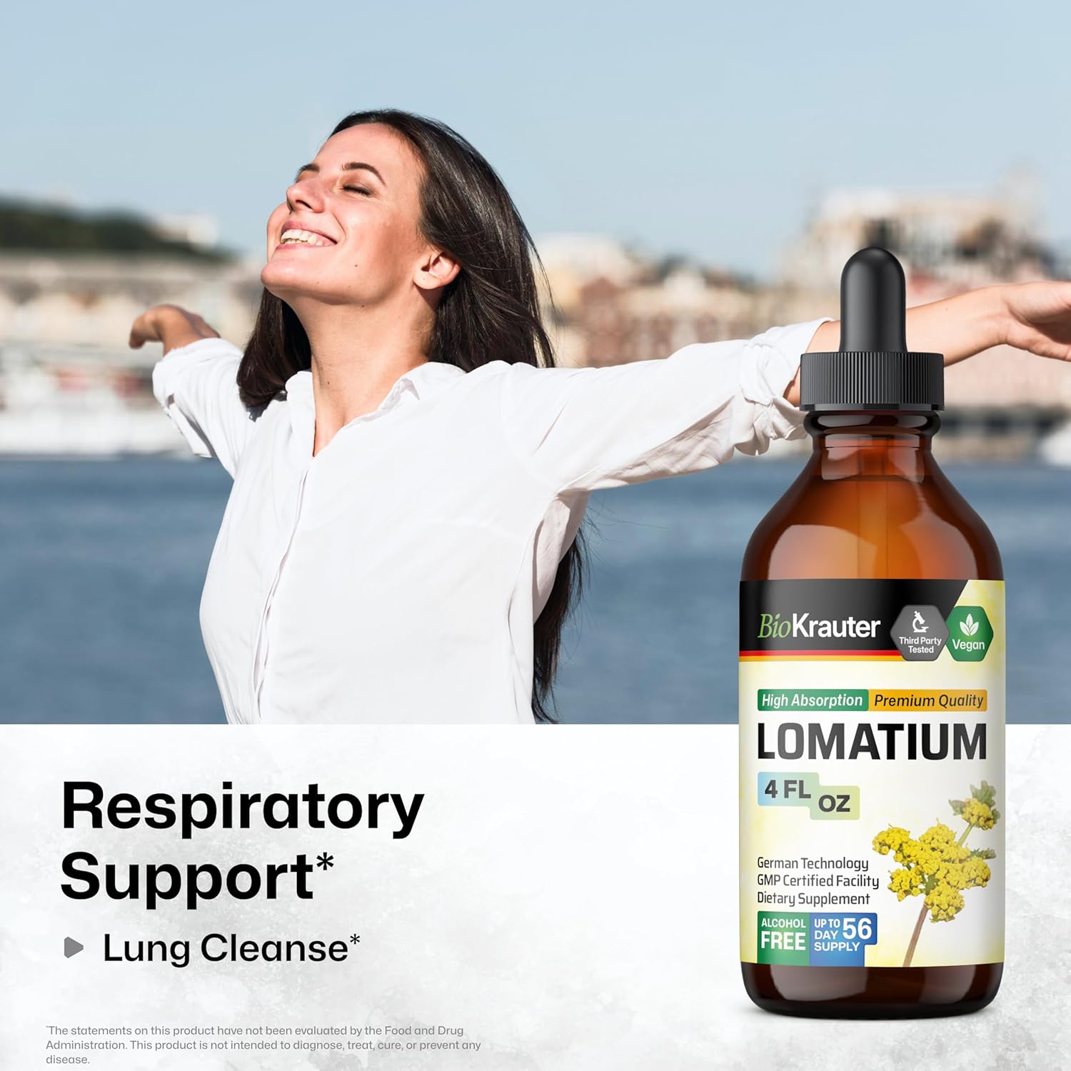 Vegan Lomatium Root Tincture for Immune & Lung Support - Alcohol & Sugar Free - 4 Fl.Oz.