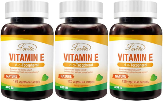 Vegan Lovita Vitamin E Softgels 400 IU - Natural Skin, Hair, Nails, Immune Support - 360 Vegetarian Softgels
