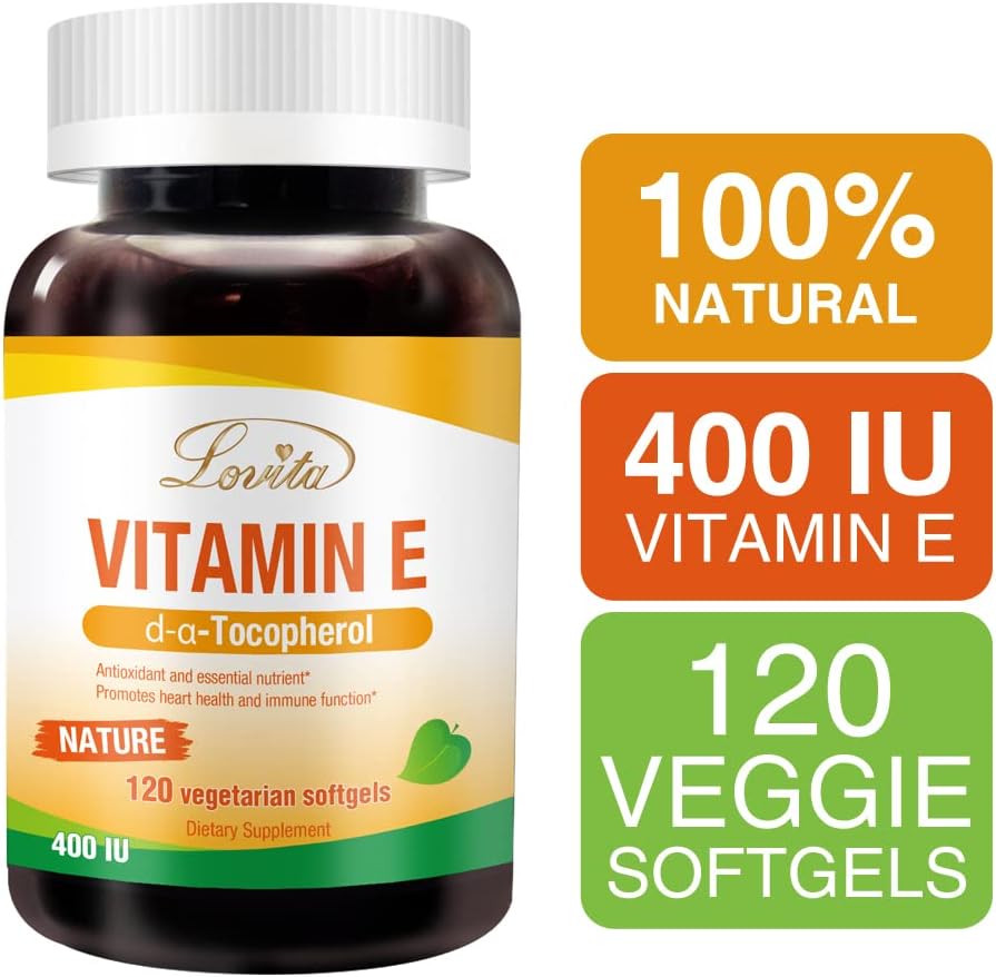 Vegan Lovita Vitamin E Softgels 400 IU - Natural Skin, Hair, Nails, Immune Support - 360 Vegetarian Softgels