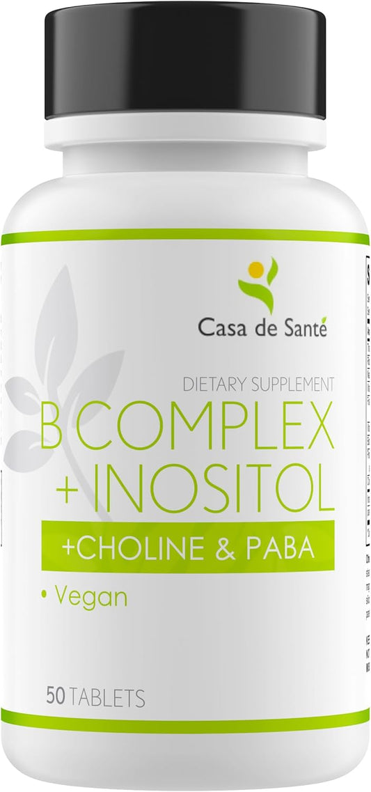 Vegan Low FODMAP Vitamin B-100 Complex with Inositol, Choline & PABA by Casa de Sante