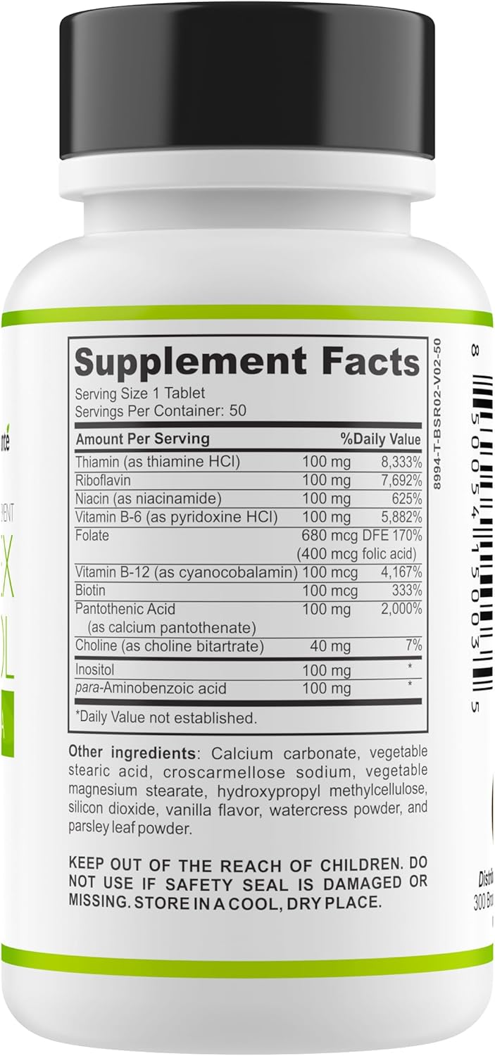 Vegan Low FODMAP Vitamin B-100 Complex with Inositol, Choline & PABA by Casa de Sante