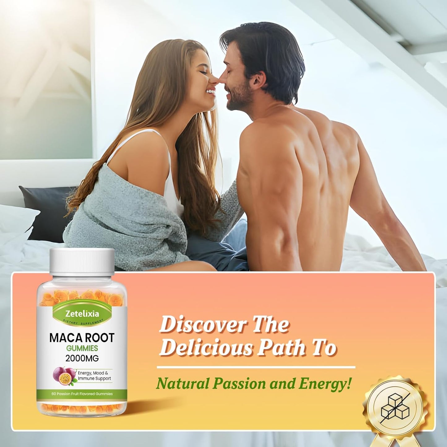 Vegan Maca Root Gummies for Women and Men with Yellow, Red, and Black Maca - Superior Absorption, Passion Fruit Flavor, 120 Gummies