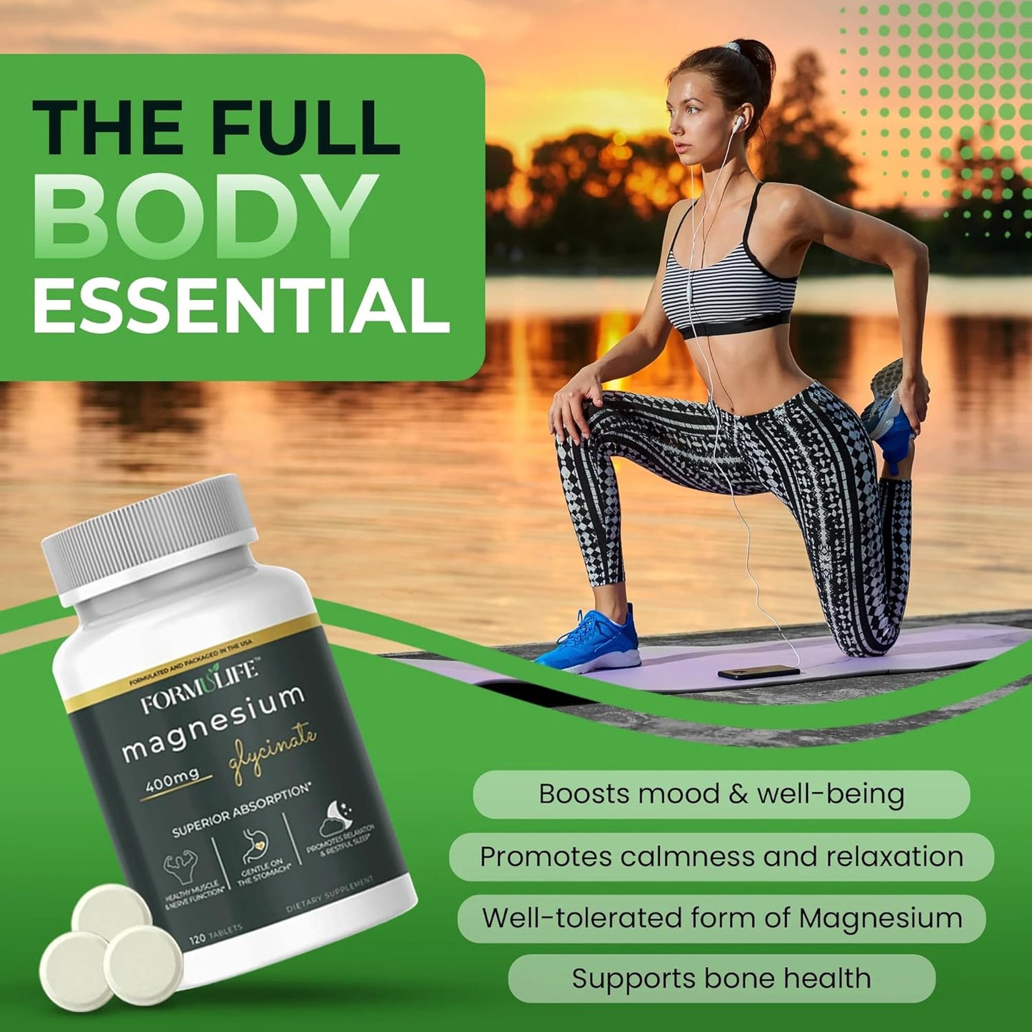 Vegan Magnesium Bisglycinate 400mg Supplement Tablets - Supports Stress Relief, Calm, Cramps, Sleep, Nerve Function - Non-GMO, USA Made - 120 Count