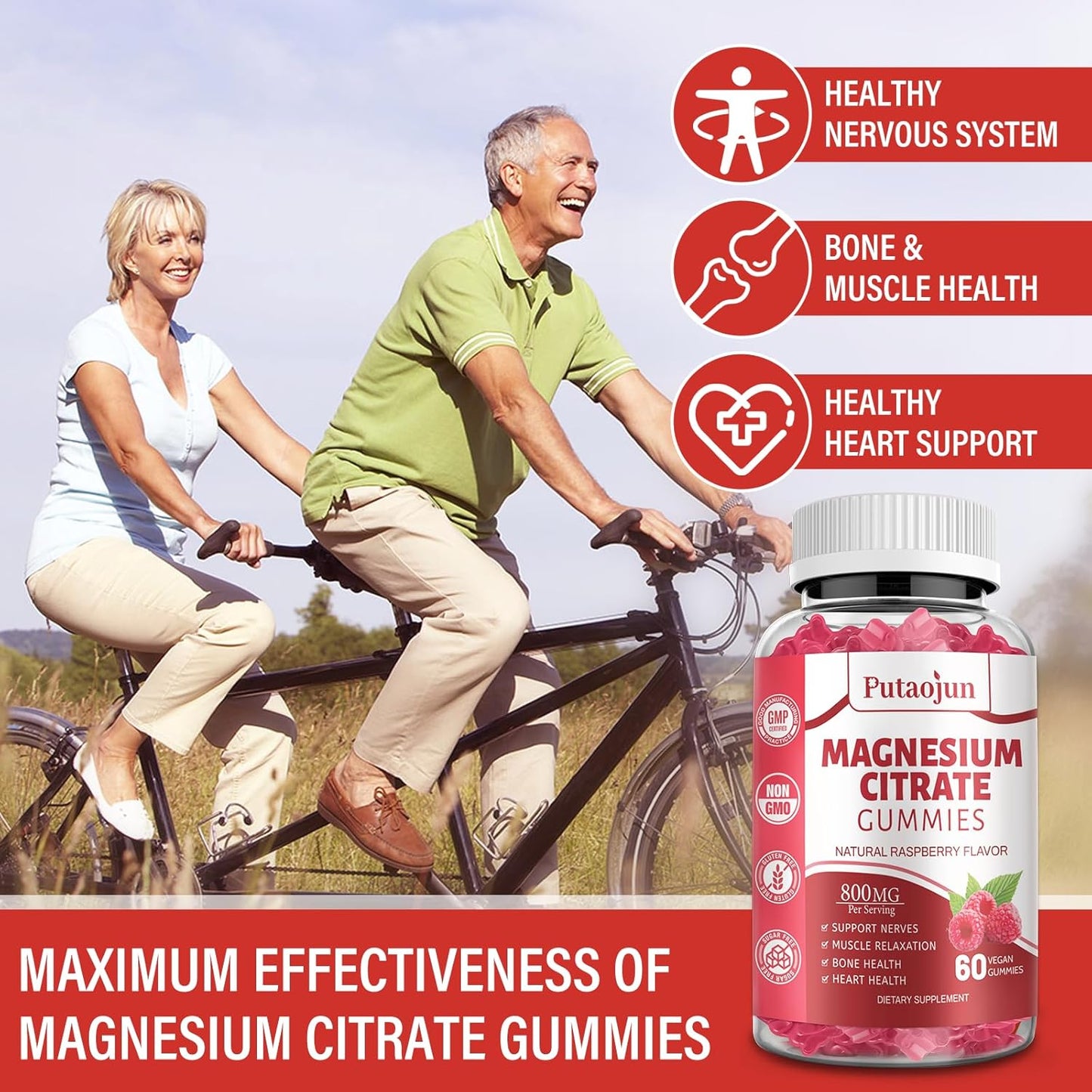 Vegan Magnesium Citrate Gummies for Women | High Absorption Supplement | Non-GMO Raspberry Gummies - 240 Count