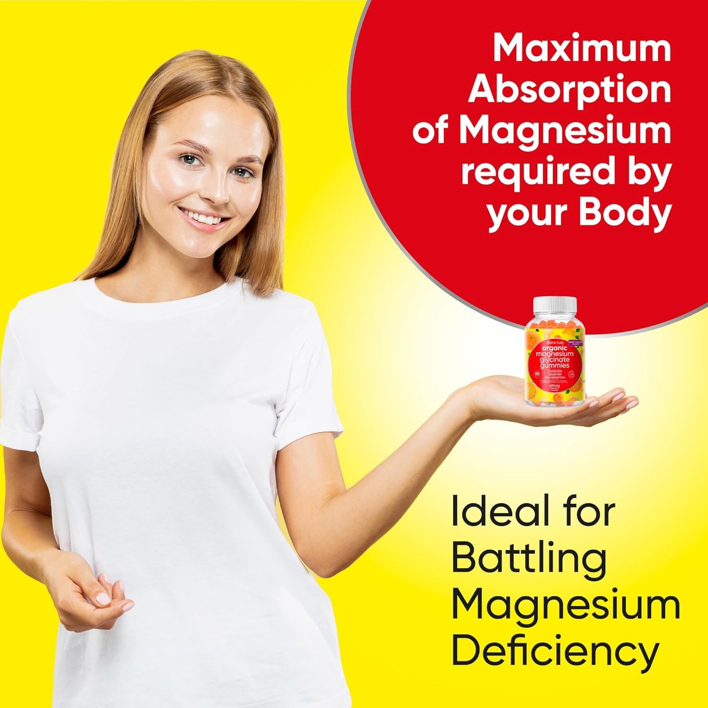 Vegan Magnesium Glycinate Gummies (600mg) for Kids & Adults - Calcium, Potassium, Vitamin D, B6, L-Theanine - Orange Flavor - Sugar & Gluten Free