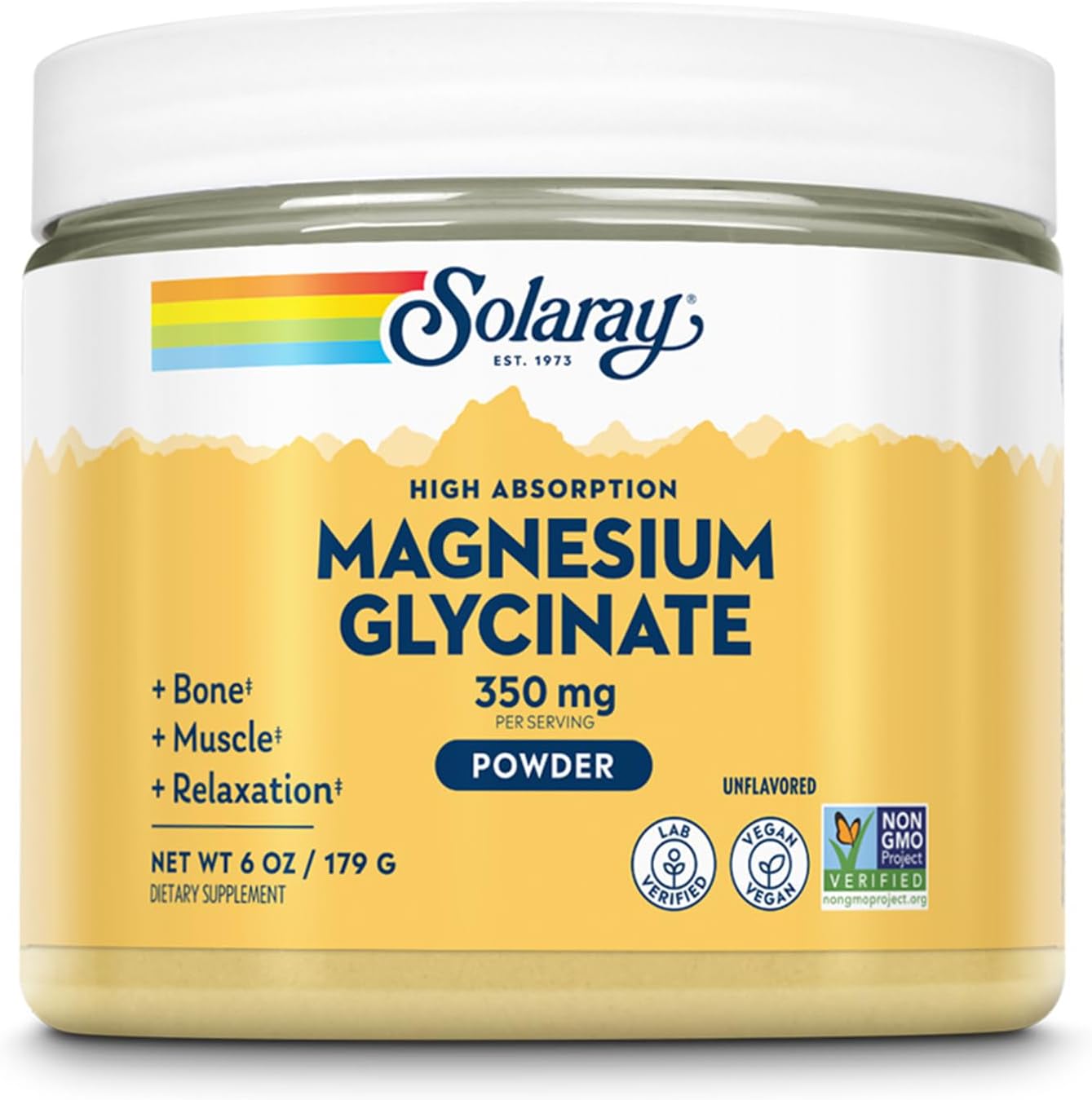Vegan Magnesium Glycinate Powder - Unflavored Supplement for Bone, Muscle, Relaxation - Non-GMO, 60-Day Guarantee - 50 Servings, 6 OZ