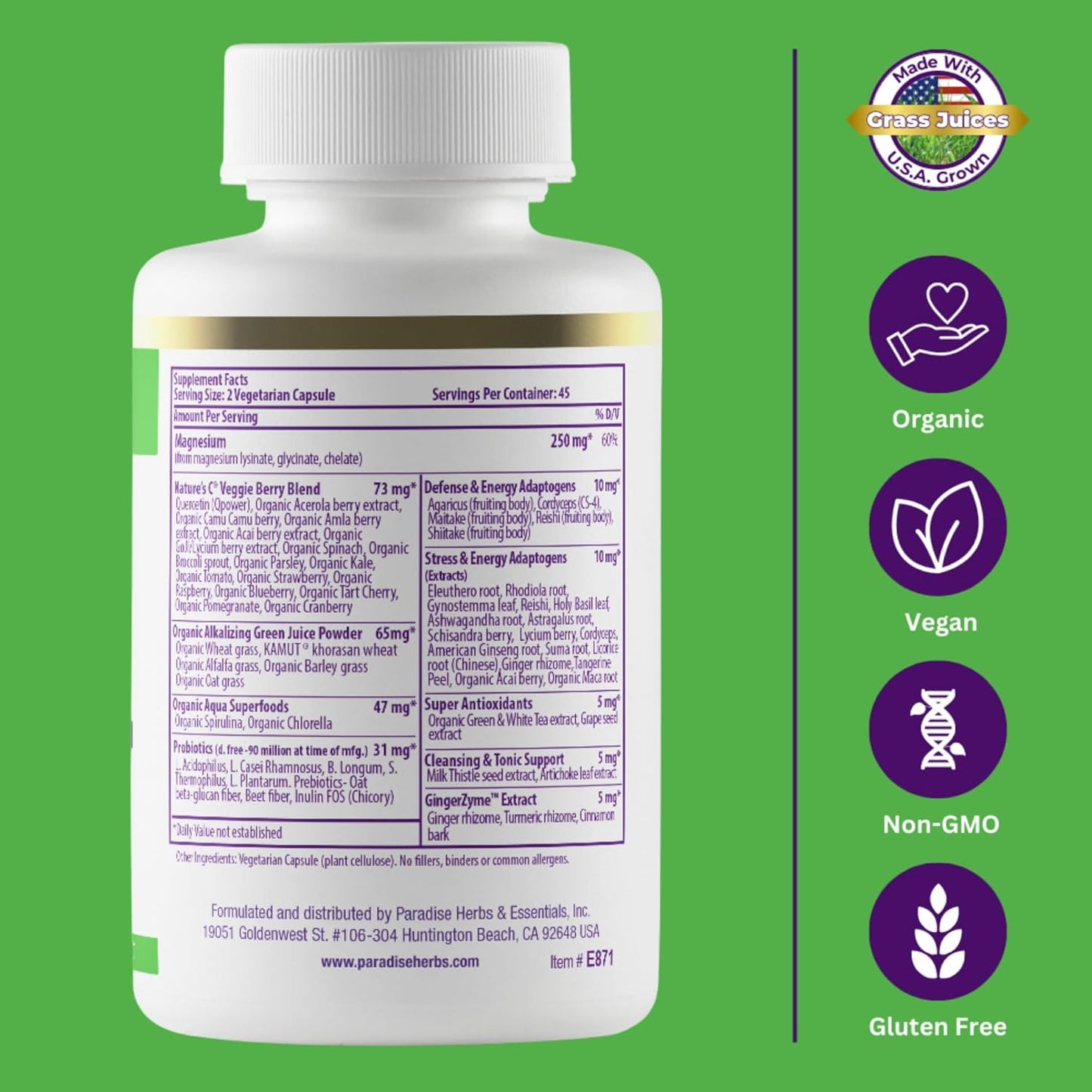 Vegan Magnesium Supplement for Stress Relief, Sleep, Heart Health - 90 Vegetarian Capsules by Paradise Herbs