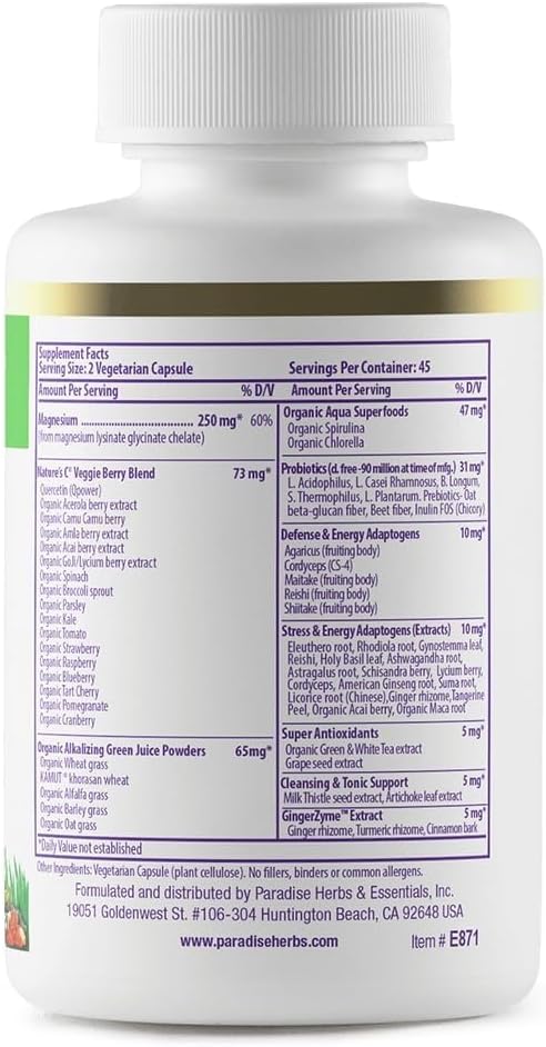 Vegan Magnesium Supplement for Stress Relief, Sleep, Heart Health - 90 Vegetarian Capsules by Paradise Herbs