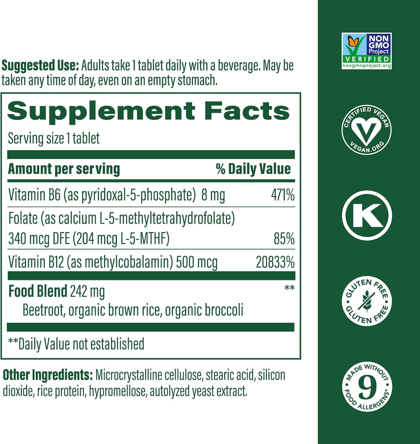 Vegan MegaFood Methyl B12 Tablets with Folate, B12, B6 - Supports Energy, Nervous System, Cardiovascular Health - 60 Count