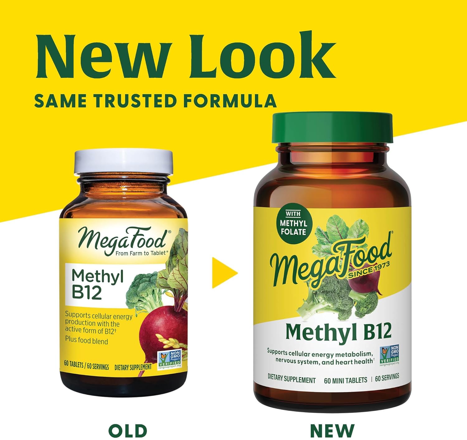 Vegan MegaFood Methyl B12 Tablets with Folate, B12, B6 - Supports Energy, Nervous System, Cardiovascular Health - 60 Count