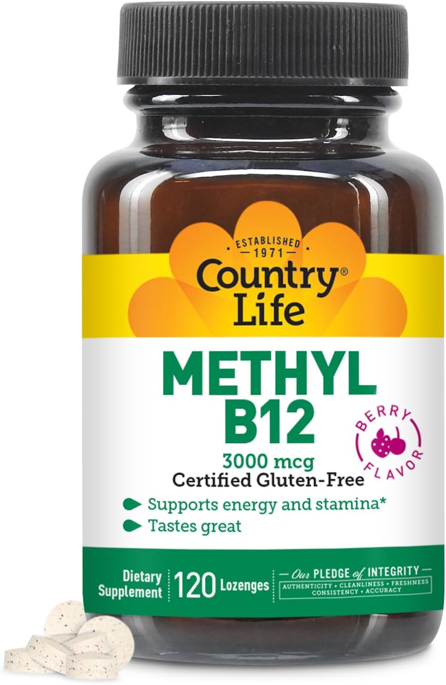 Vegan Methyl B-12 3000 mcg Lozenges for Energy Support - 120 Count