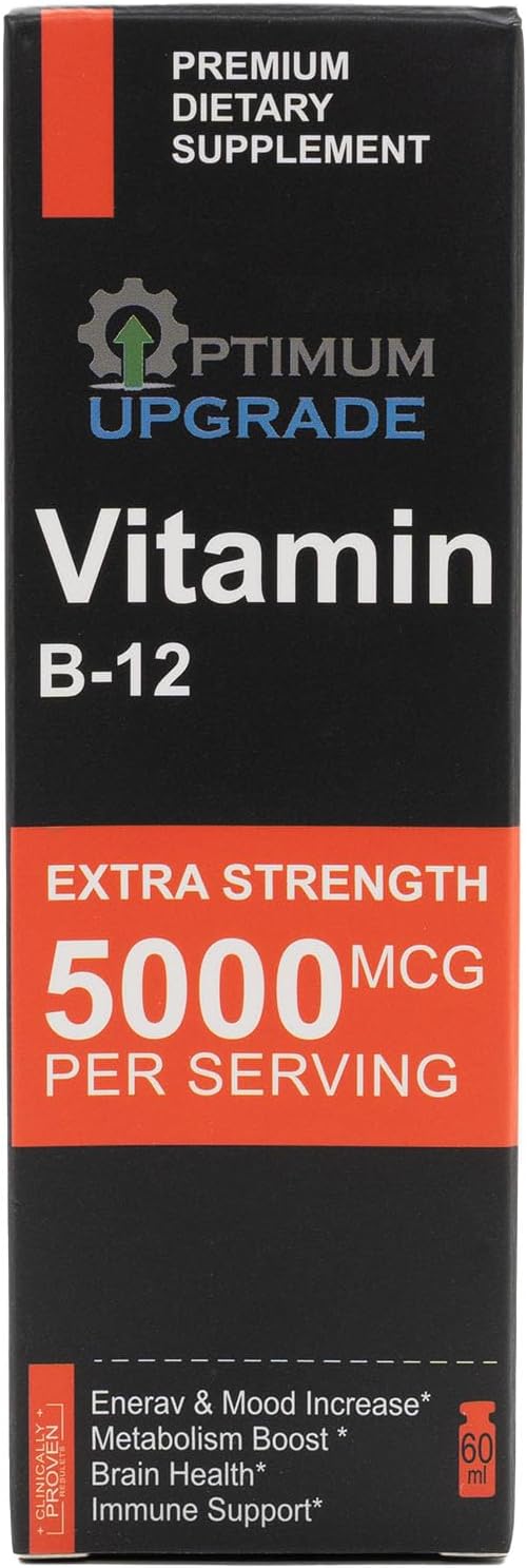 Vegan Methylcobalamin B12 Liquid Drops - 5000mcg for Energy & Metabolism - Fast-Absorbing Sublingual Vitamin - Non-GMO - 2 Oz