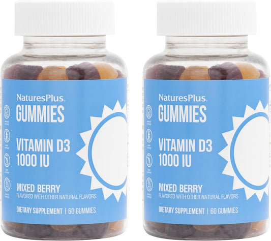 Vegan Mixed Berry Vitamin D3 Gummies 1000 IU - 120 Servings - Bone Health & Immune Support - Gluten Free & Non-GMO - 2 Pack of 60 Gummies