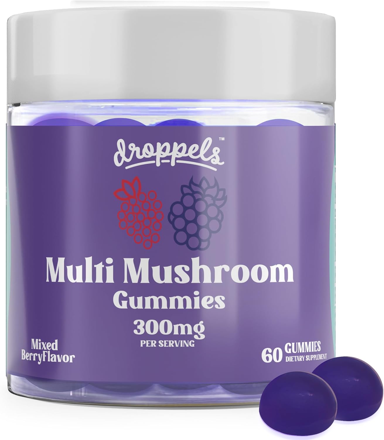Vegan Multi Mushroom Gummies with Maitake, Shiitake, Turkey Tail, Chaga, Reishi & Lion's Mane | Non-GMO Pectin-Based Extracts | Mixed Berries Flavor, 60 Count