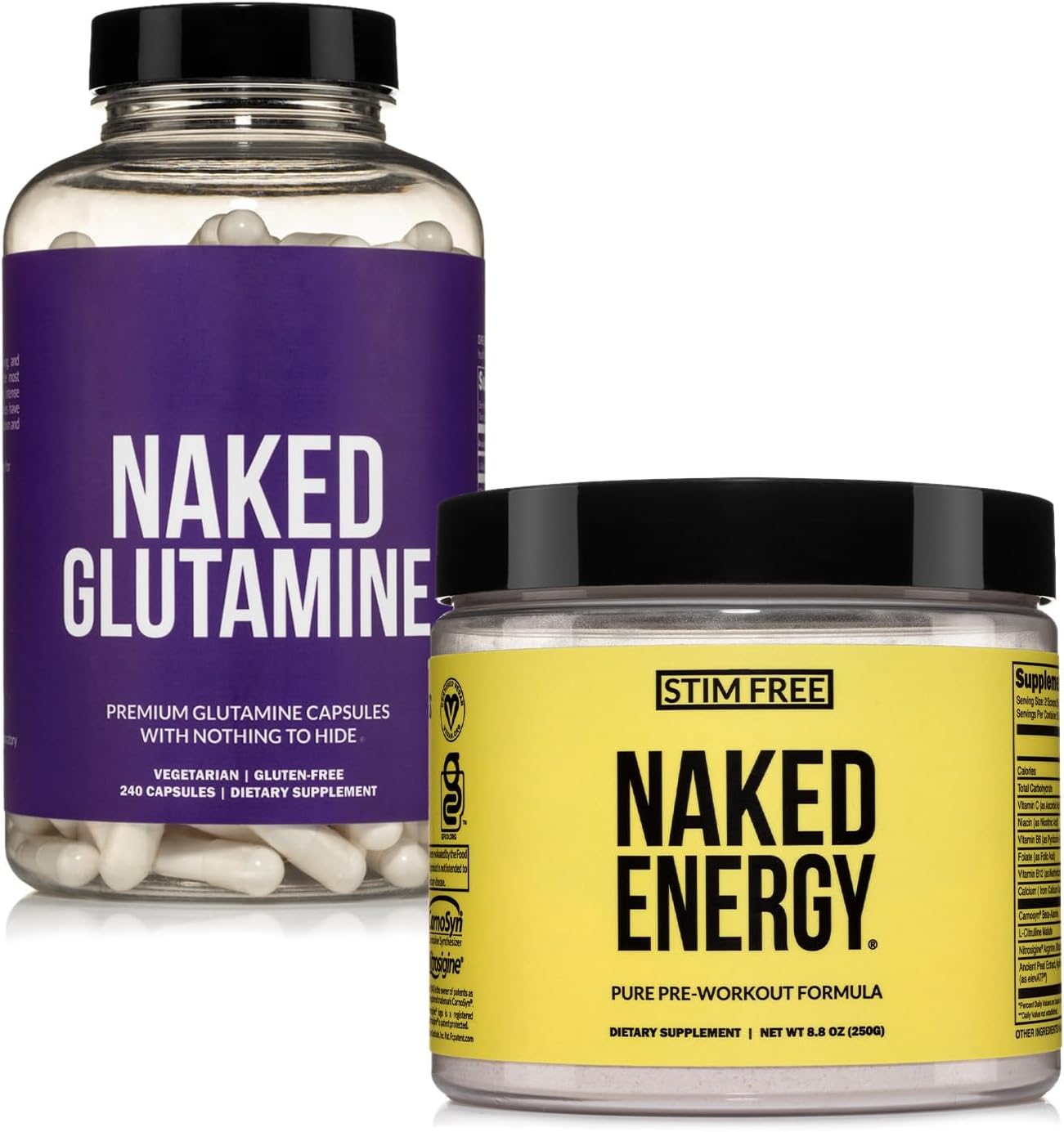Vegan Muscle Recovery Bundle: Naked Energy Pre-Workout & 240 L-Glutamine Capsules - BoostGo Australia
