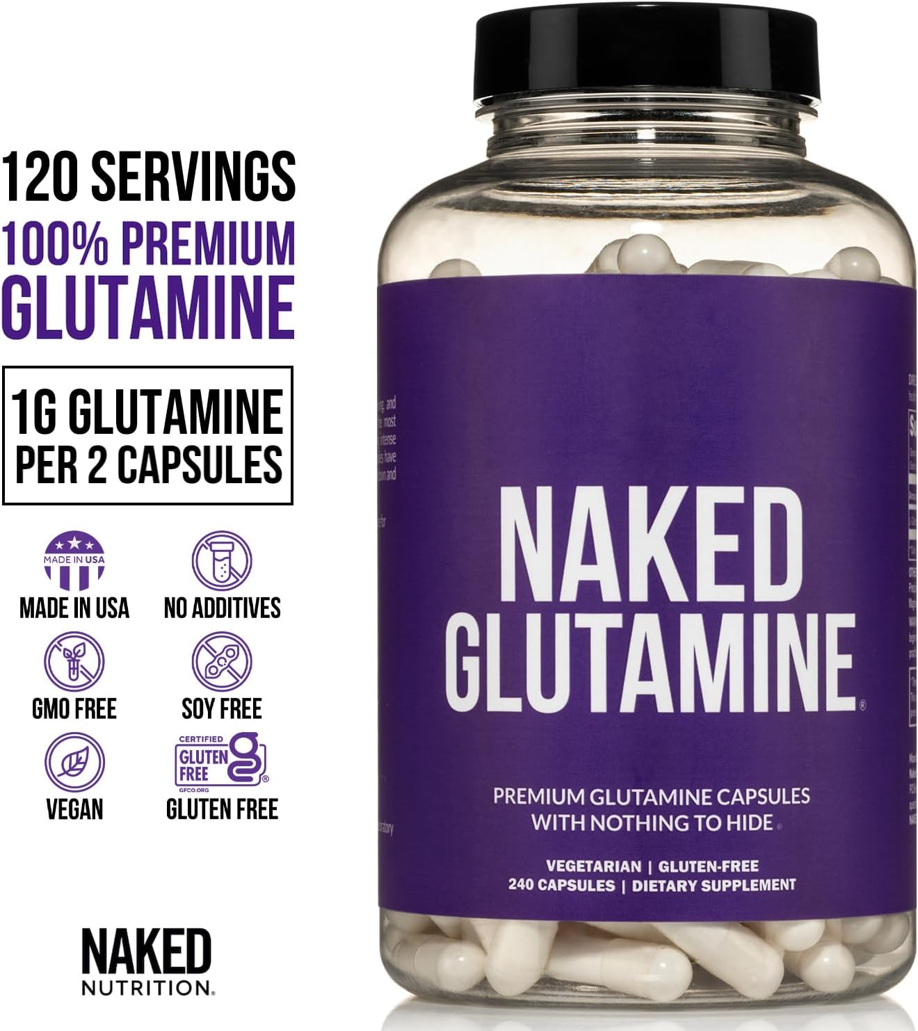 Vegan Muscle Recovery Bundle: Naked Energy Pre-Workout & 240 L-Glutamine Capsules - BoostGo Australia