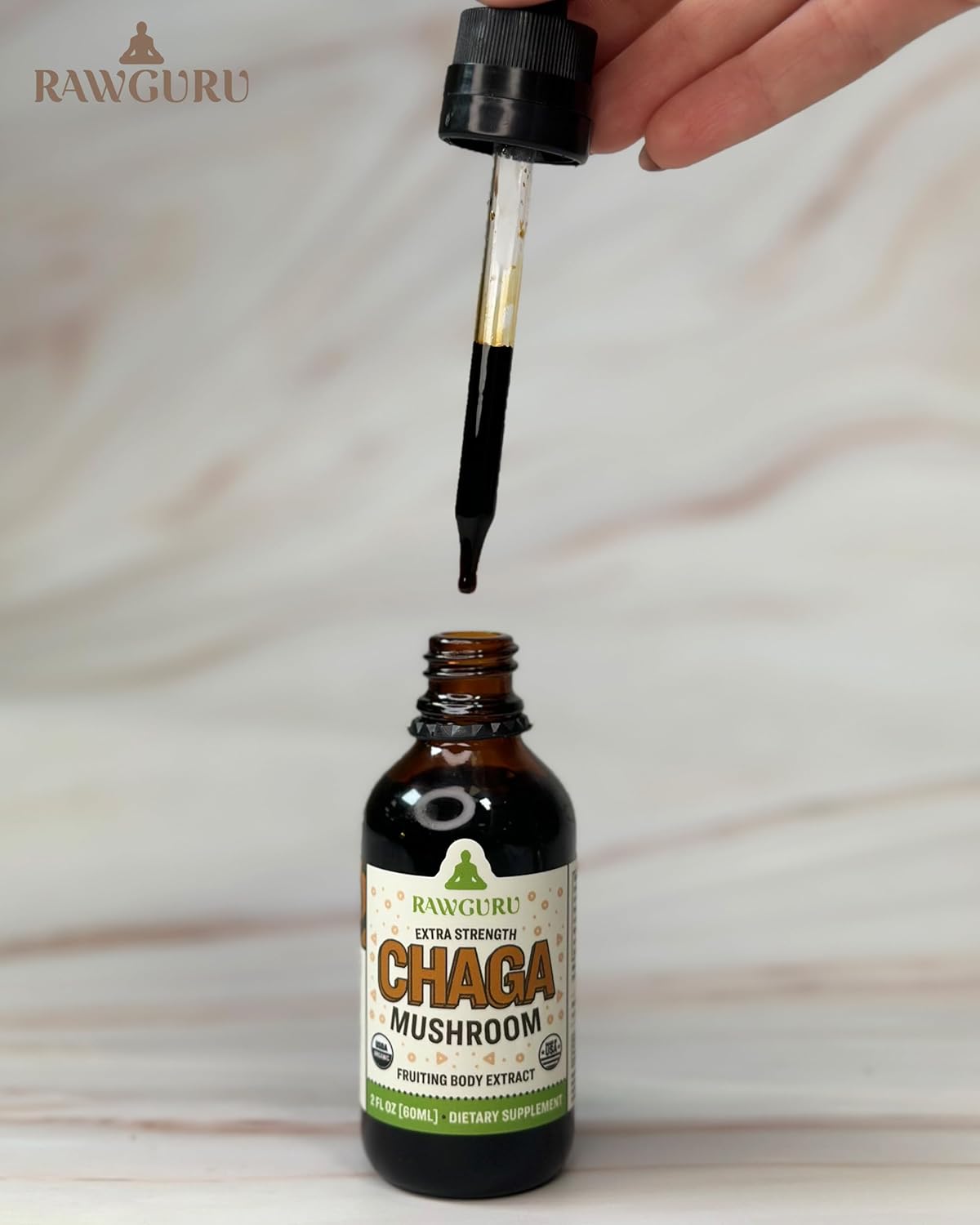 Vegan Nano-Processed Chaga Mushroom Extract Tincture with Trace Minerals - Immunity & Cognitive Supplement - 60 Servings, 60 ml - RawGuru