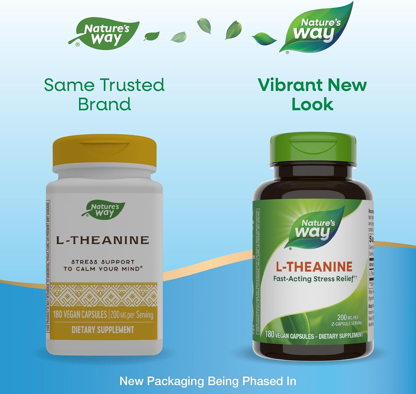 Vegan Nature's Way L-Theanine Capsules - Stress Support & Relaxation - 200mg Per Serving - 180 Count