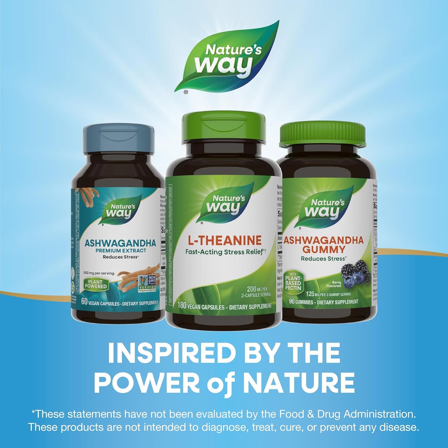 Vegan Nature's Way L-Theanine Capsules - Stress Support & Relaxation - 200mg Per Serving - 180 Count