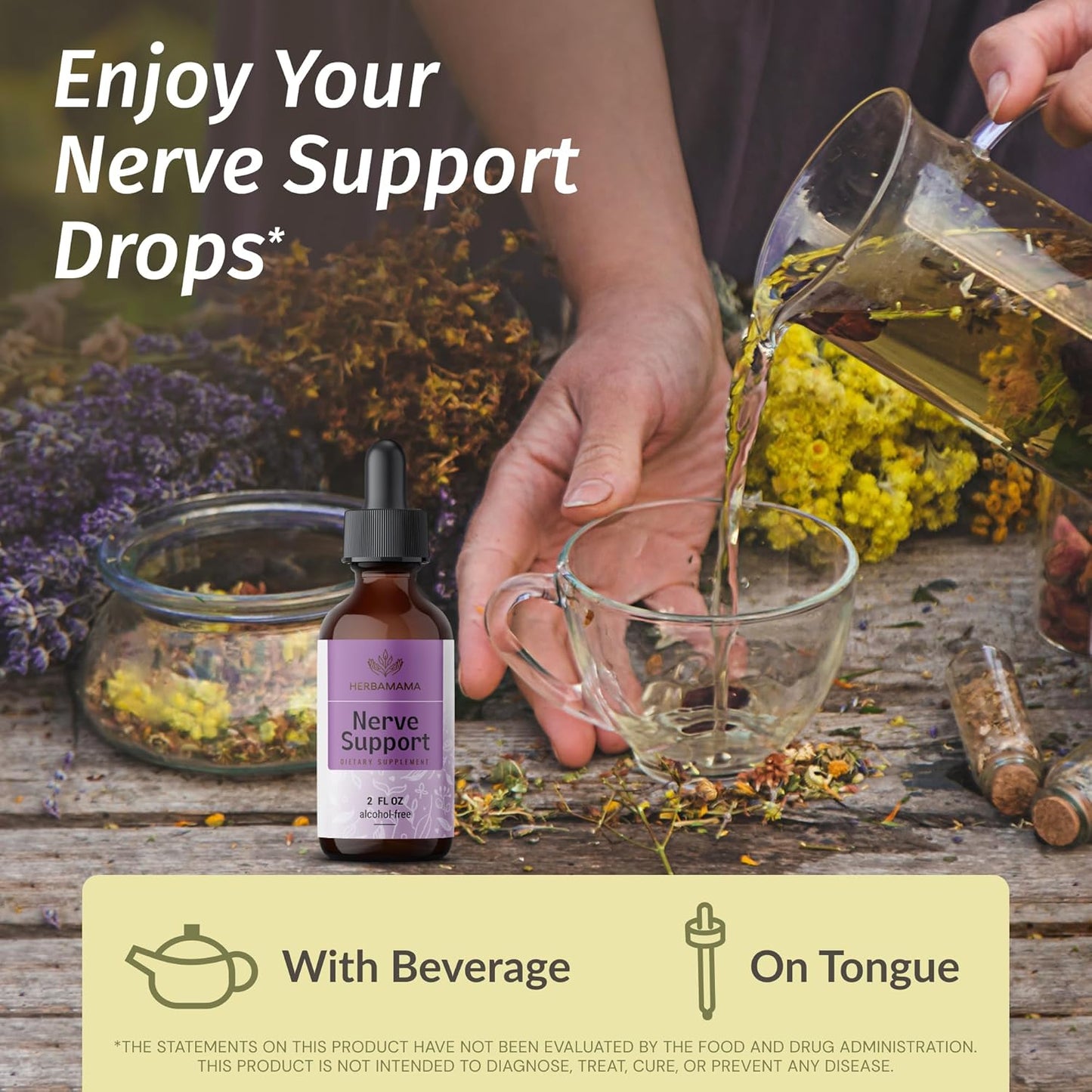Vegan Nerve Support Supplement with Ashwagandha & Bacopa Monnieri - Non-GMO Calming Drops for Adults, 28-Day Supply