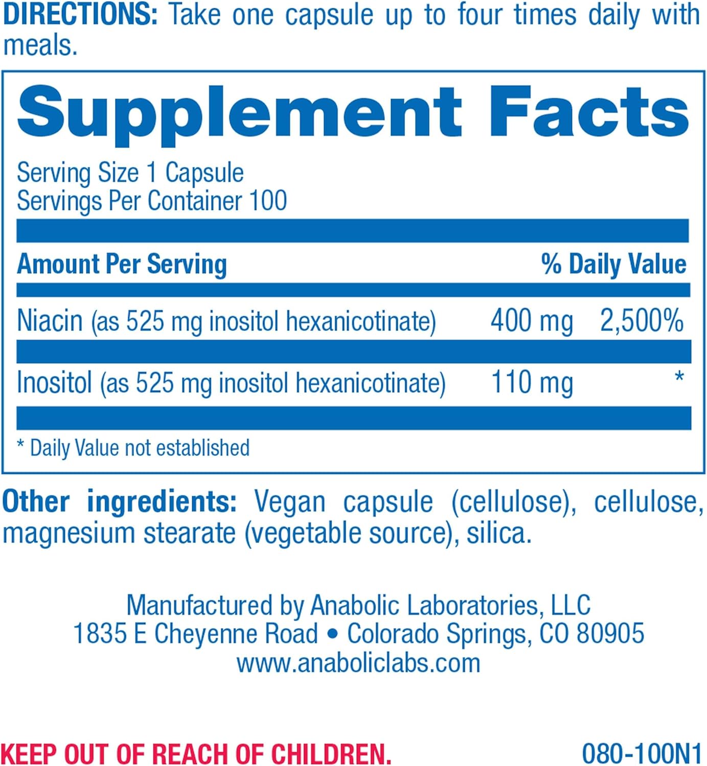 Vegan Niacinamide Supplement - 100 Capsules, 500mg Non-Flushing Niacin for Cholesterol Support