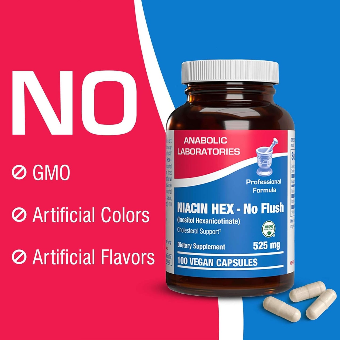 Vegan Niacinamide Supplement - 100 Capsules, 500mg Non-Flushing Niacin for Cholesterol Support