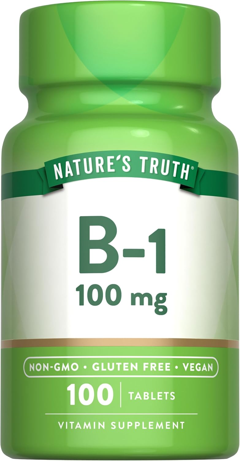 Vegan Non-GMO Vitamin B1 (Thiamine) 100mg Supplement - 100 Count Gluten Free