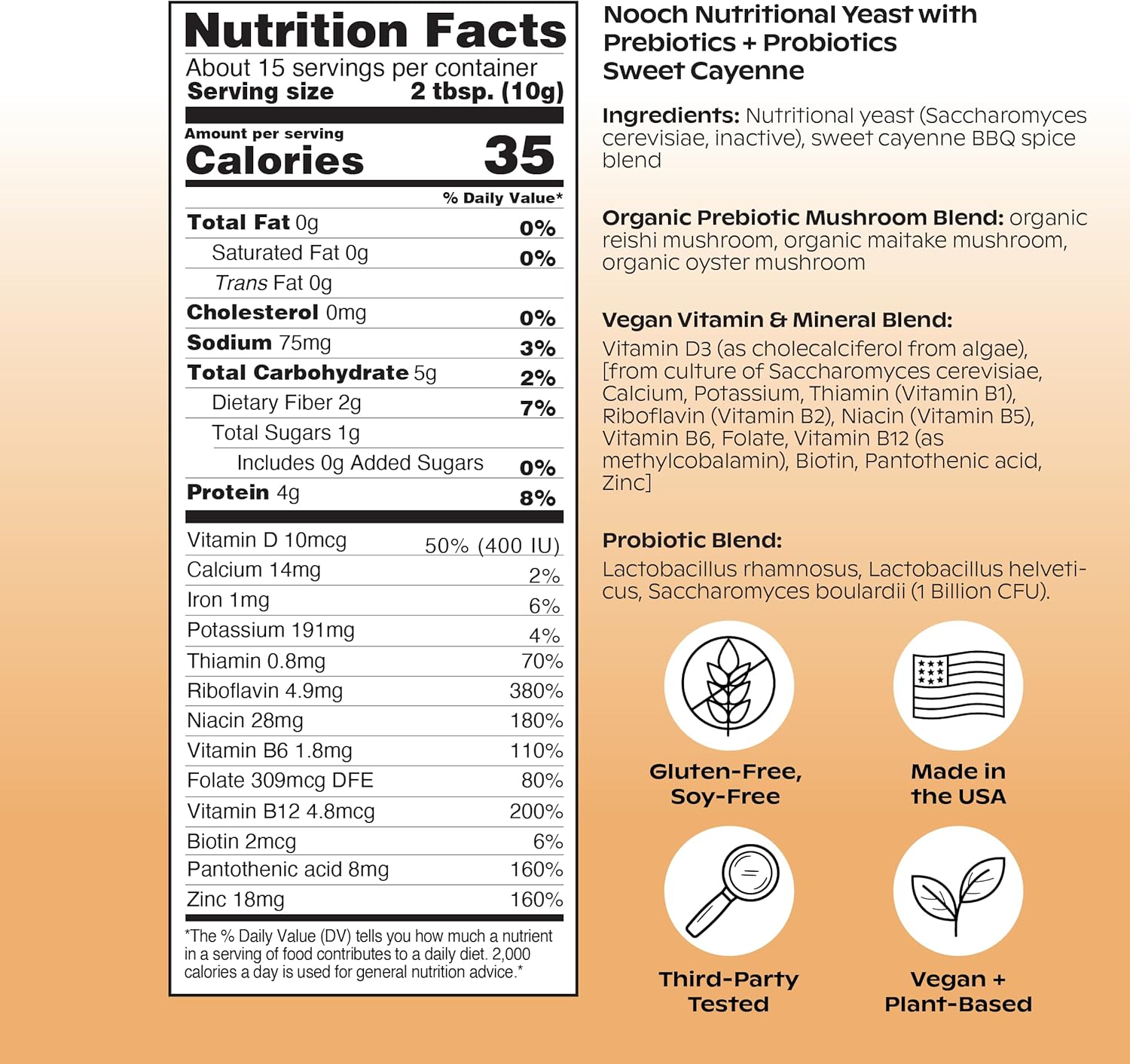 Vegan Nutritional Yeast Flakes with Prebiotics, Probiotics, B12, and D3 - 5.3 oz. (BBQ Flavor)