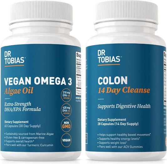 Vegan Omega 3 Algae Oil with Colon Cleanse for Digestive Health & Immune Support