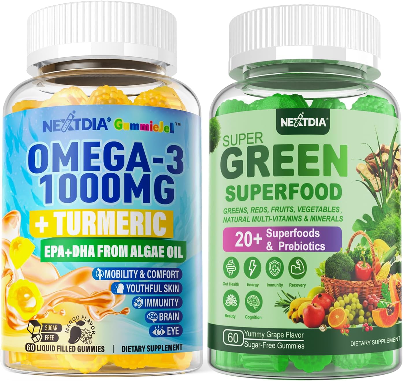 Vegan Omega-3 and Super Greens Gummies by Nextdia - Plant-Based Supplement for Essential Nutrients