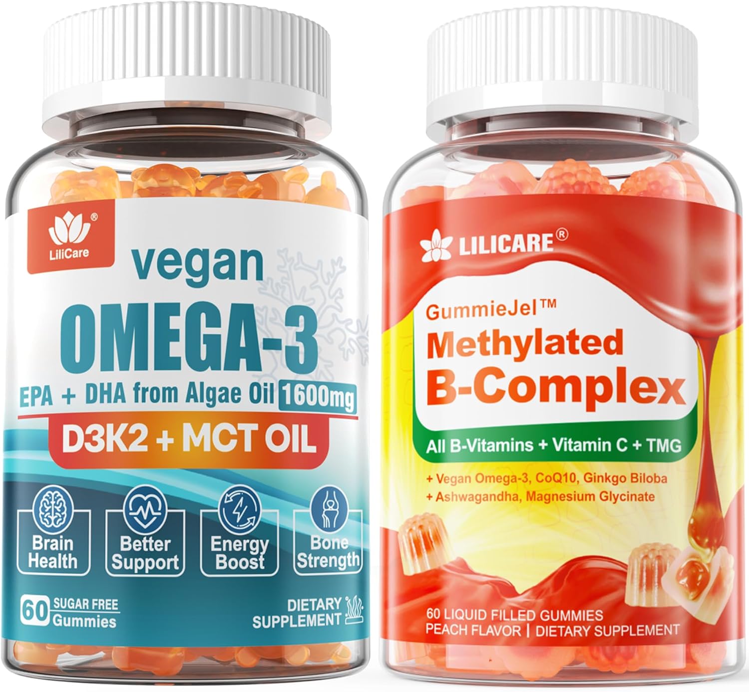 Vegan Omega-3 and Vitamin B Complex Gummies - LILICARE 1280mg Formula