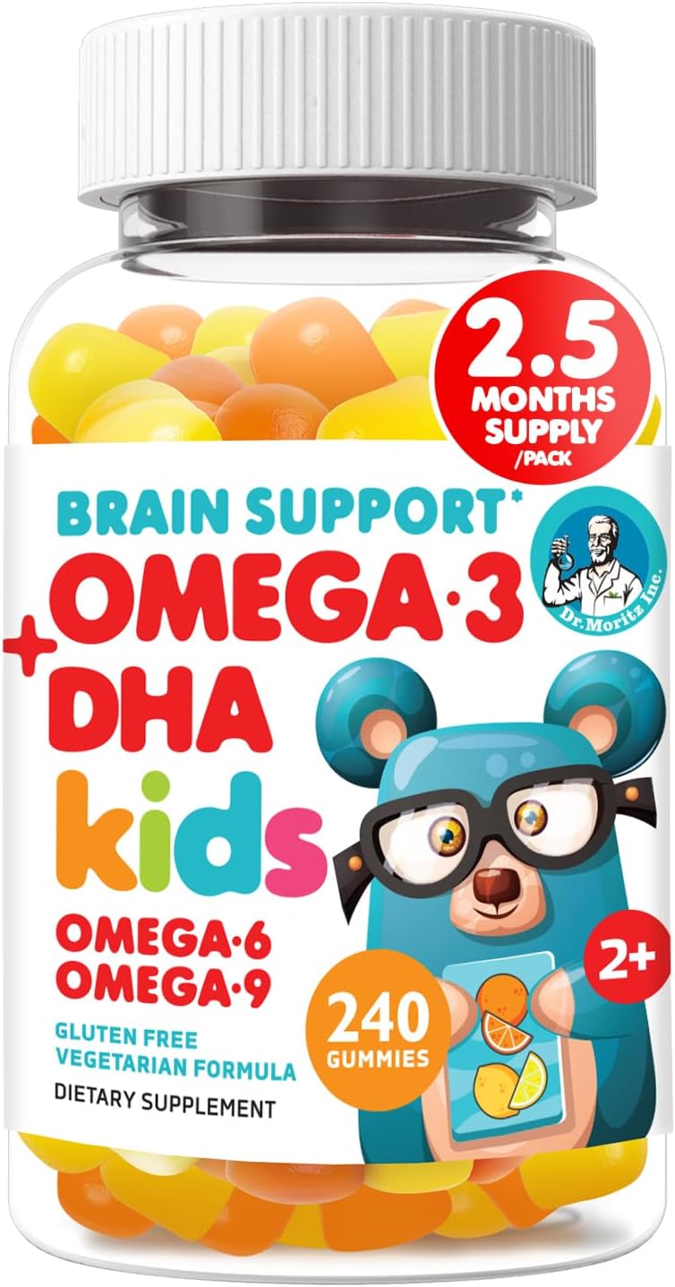 Vegan Omega-3 Gummies for Kids & Toddlers (240 Count) - Brain & Heart Health, No Fish Oil, Gluten-Free - Dr. Moritz