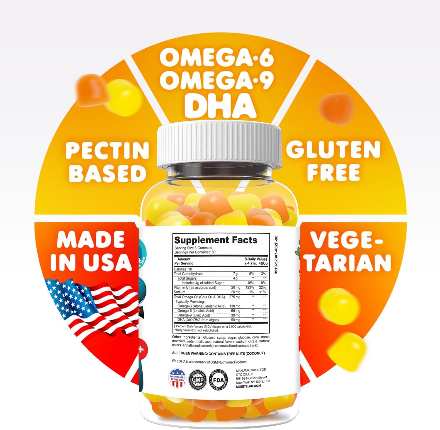 Vegan Omega-3 Gummies for Kids & Toddlers (240 Count) - Brain & Heart Health, No Fish Oil, Gluten-Free - Dr. Moritz