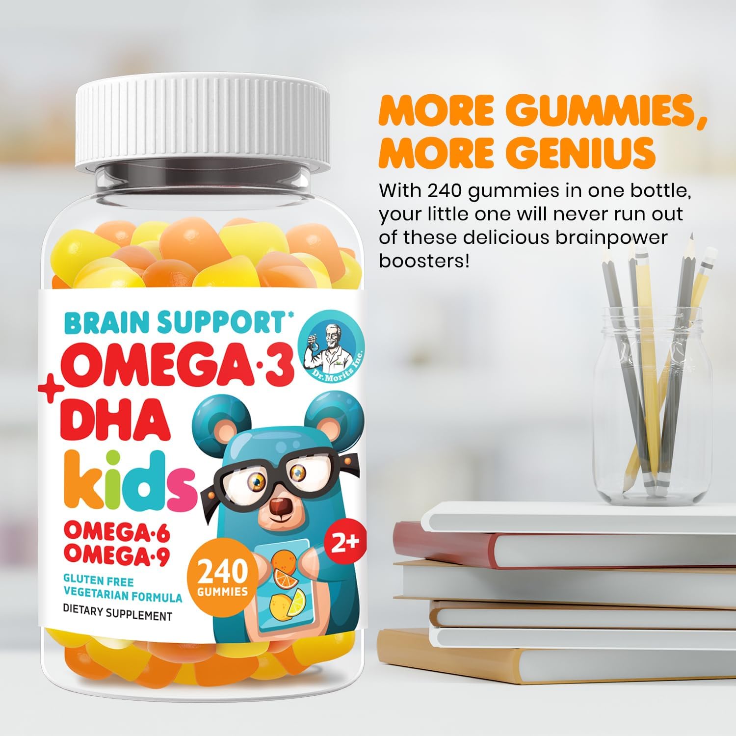 Vegan Omega-3 Gummies for Kids & Toddlers (240 Count) - Brain & Heart Health, No Fish Oil, Gluten-Free - Dr. Moritz