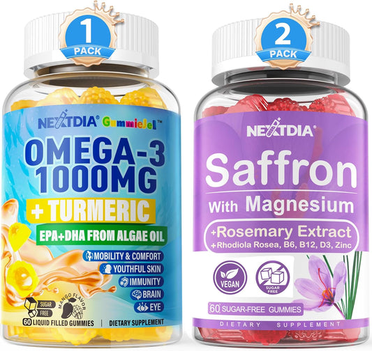 Vegan Omega-3 Gummies with Turmeric and Saffron - 1000mg Dietary Supplement