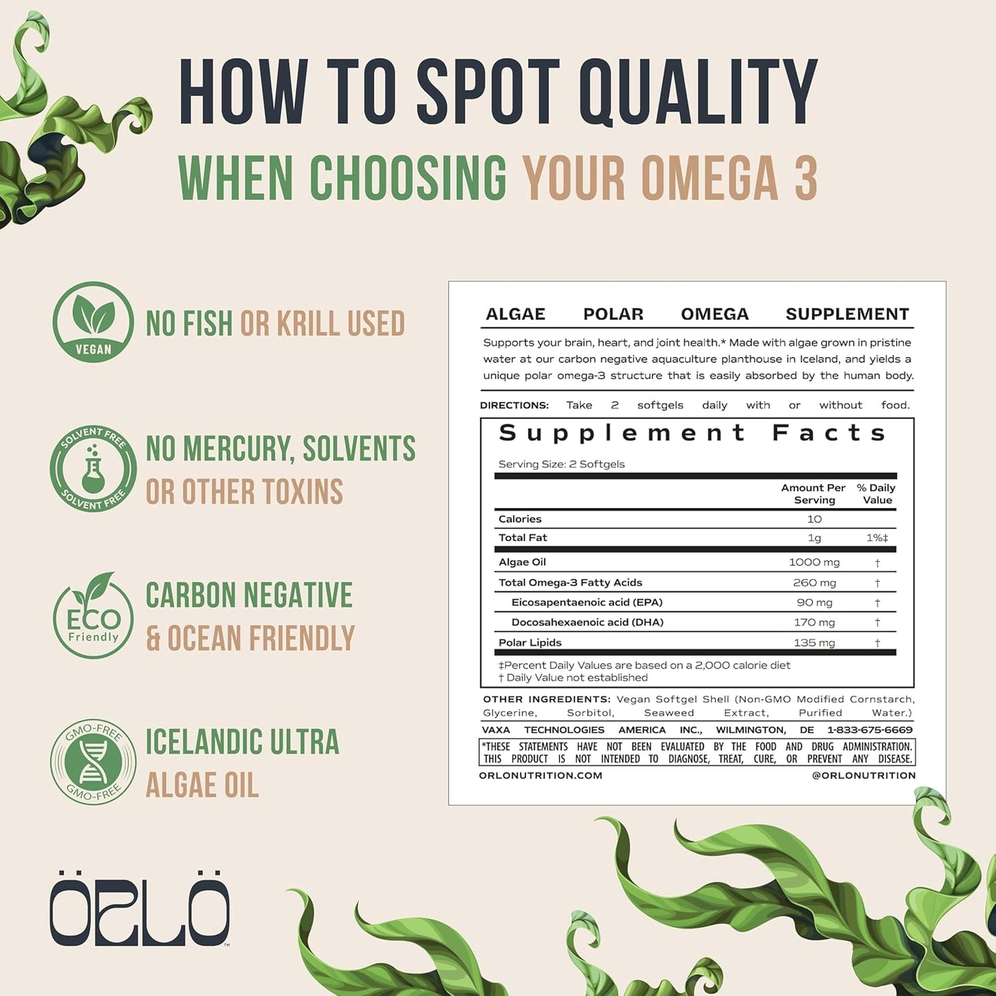 Vegan Omega-3 Supplement with Plant-Based DHA & EPA Fatty Acids - Triple Strength Algae Omega-3 Oil - Sustainable Alternative to Fish Oil - 60 Mini Softgels