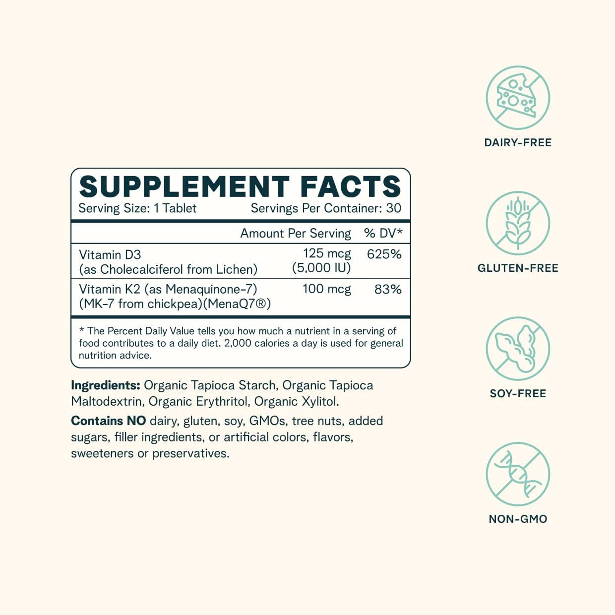 Vegan Ora Organic Vitamin D3 5000IU + K2 Chewable Tablets for Bone Health, Immune Support & Mood - 30 Day Supply - BoostGo Australia