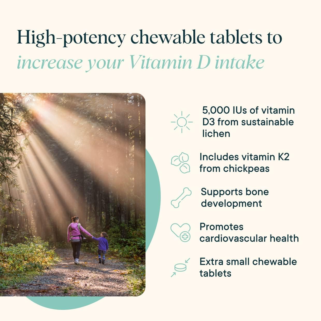 Vegan Ora Organic Vitamin D3 5000IU + K2 Chewable Tablets for Bone Health, Immune Support & Mood - 30 Day Supply - BoostGo Australia
