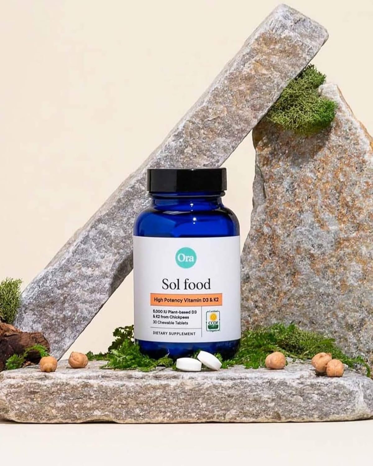 Vegan Ora Organic Vitamin D3 5000IU + K2 Chewable Tablets for Bone Health, Immune Support & Mood - 30 Day Supply - BoostGo Australia