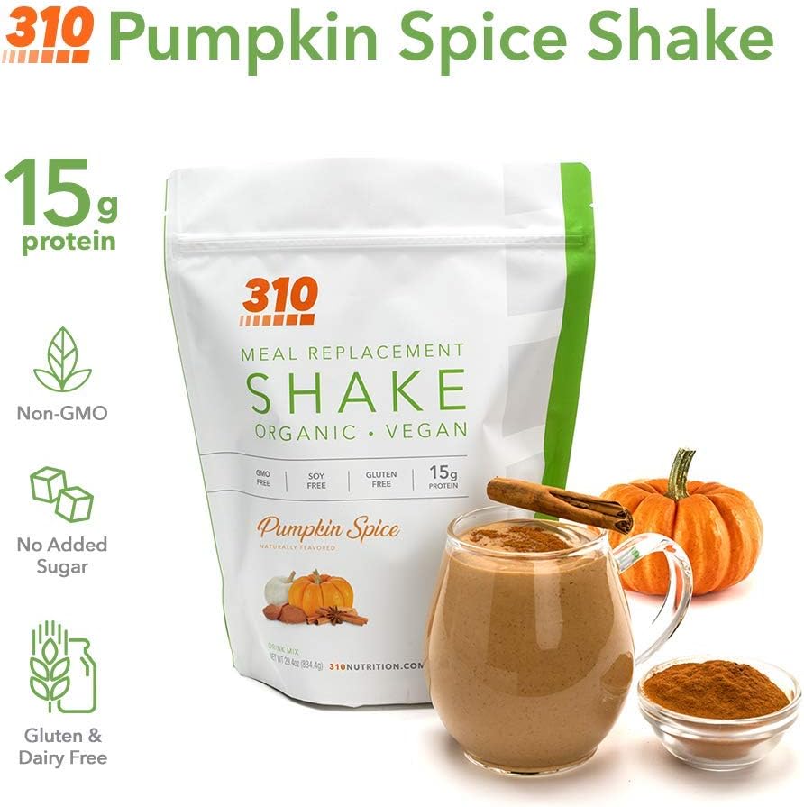 Vegan Organic Plant-Based Pumpkin Spice Meal Replacement Shake - Gluten, Dairy, Soy Free - Keto & Paleo Friendly - 0g Sugar - 28 Servings