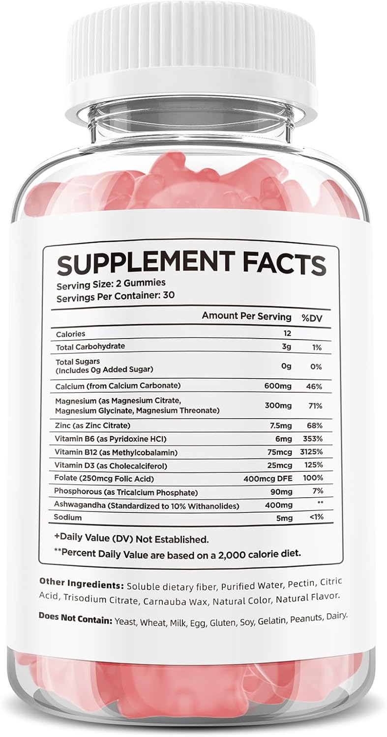 Vegan Peach Flavored Calcium Gummies with Vitamin D3, Magnesium, and Zinc for Bone & Immune Support - 60 Count