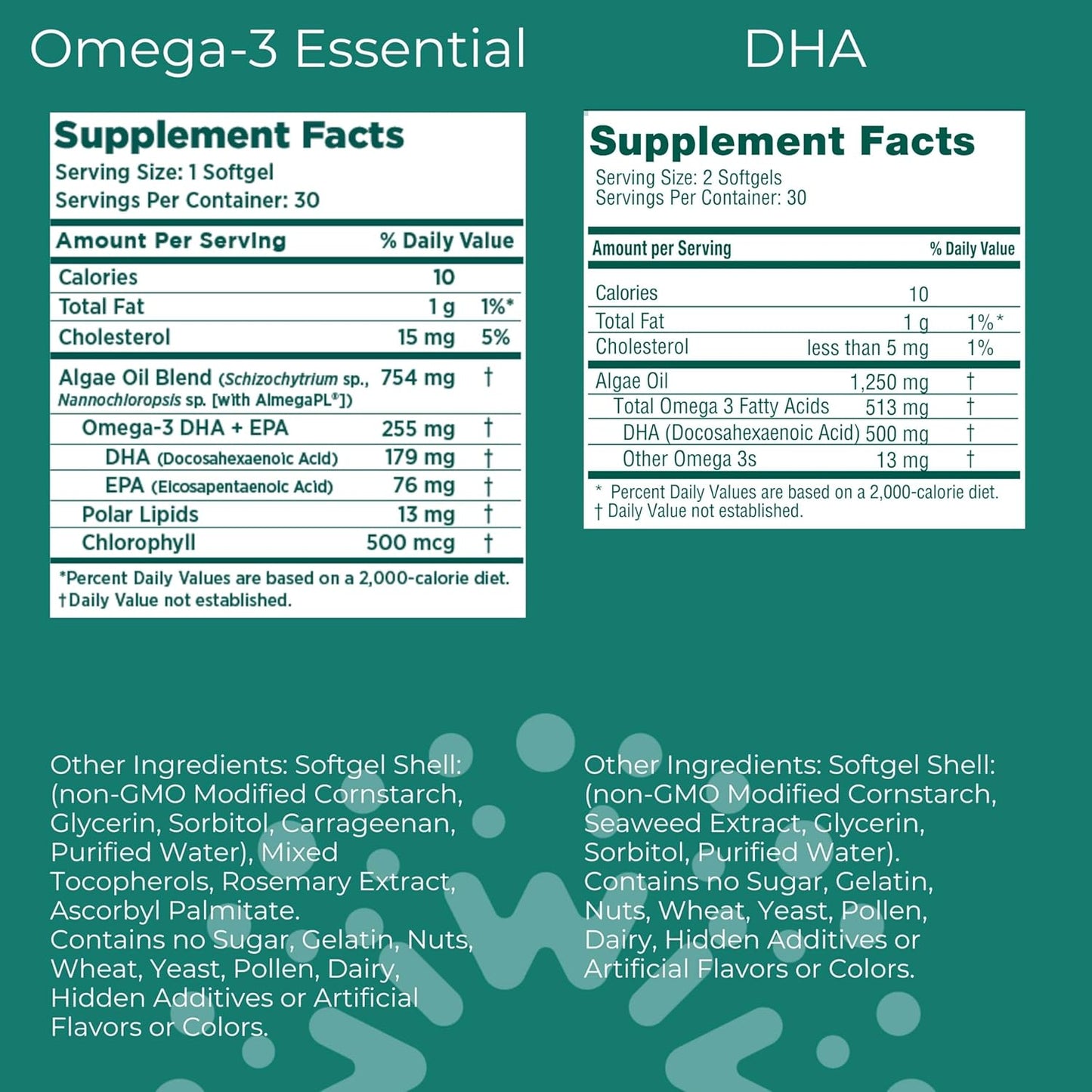 Vegan Plant-Based Algae Omega-3 and DHA Bundle - 30 Servings, Krill & Fish Oil Alternative, No Fishy Aftertaste
