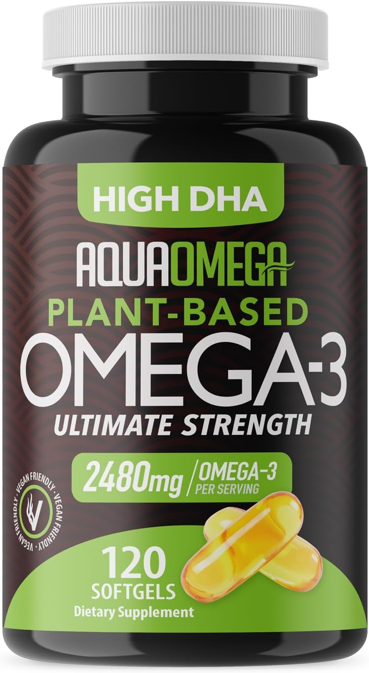 Vegan Plant-Based Omega 3 Supplement 2480mg High DHA & EPA Algae Oil Softgels - 120 Count